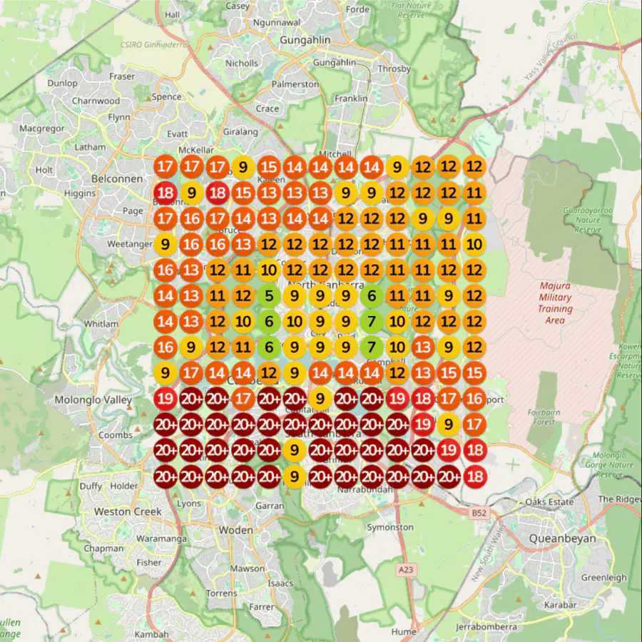 Canberra rank grid before the work